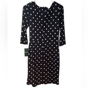Ralph Lauren Polka Dot Faux Wrap Dress black